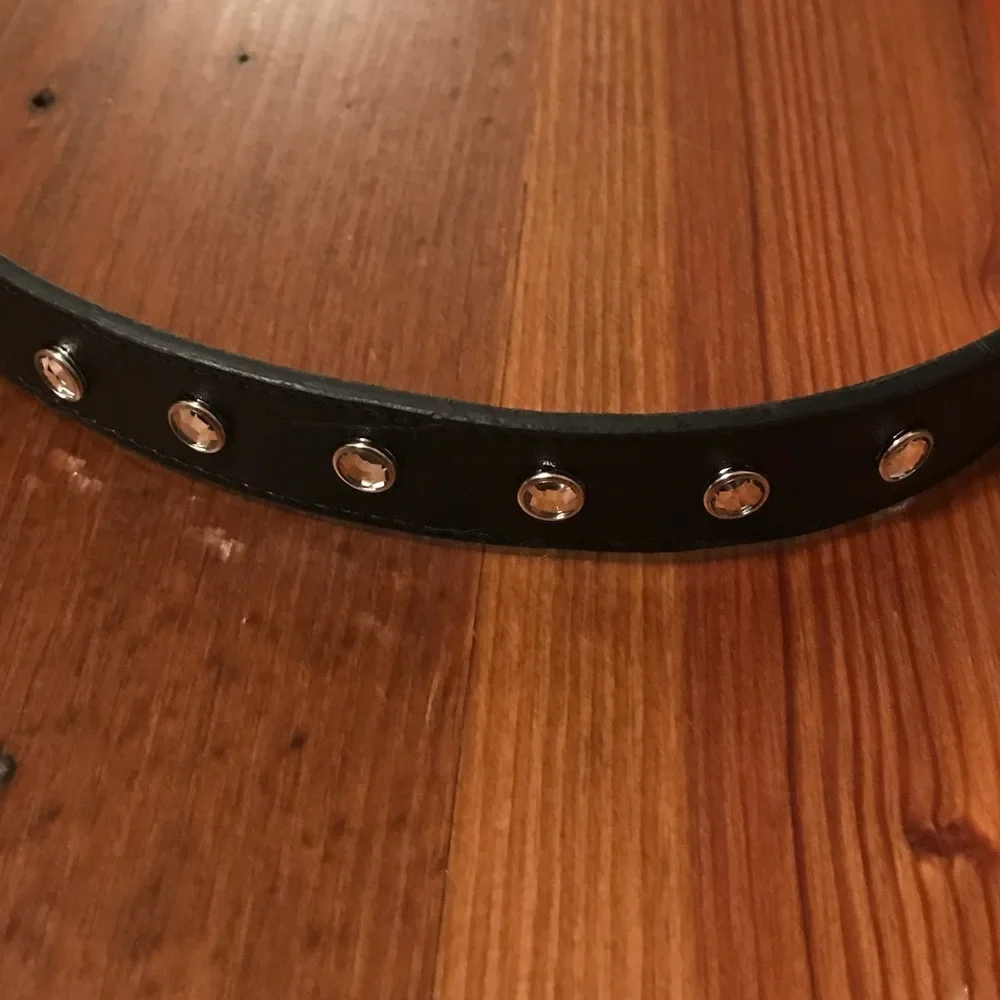 Genuine Leather Lined Black Belt With Embellishments Ladies Size M/L EUC